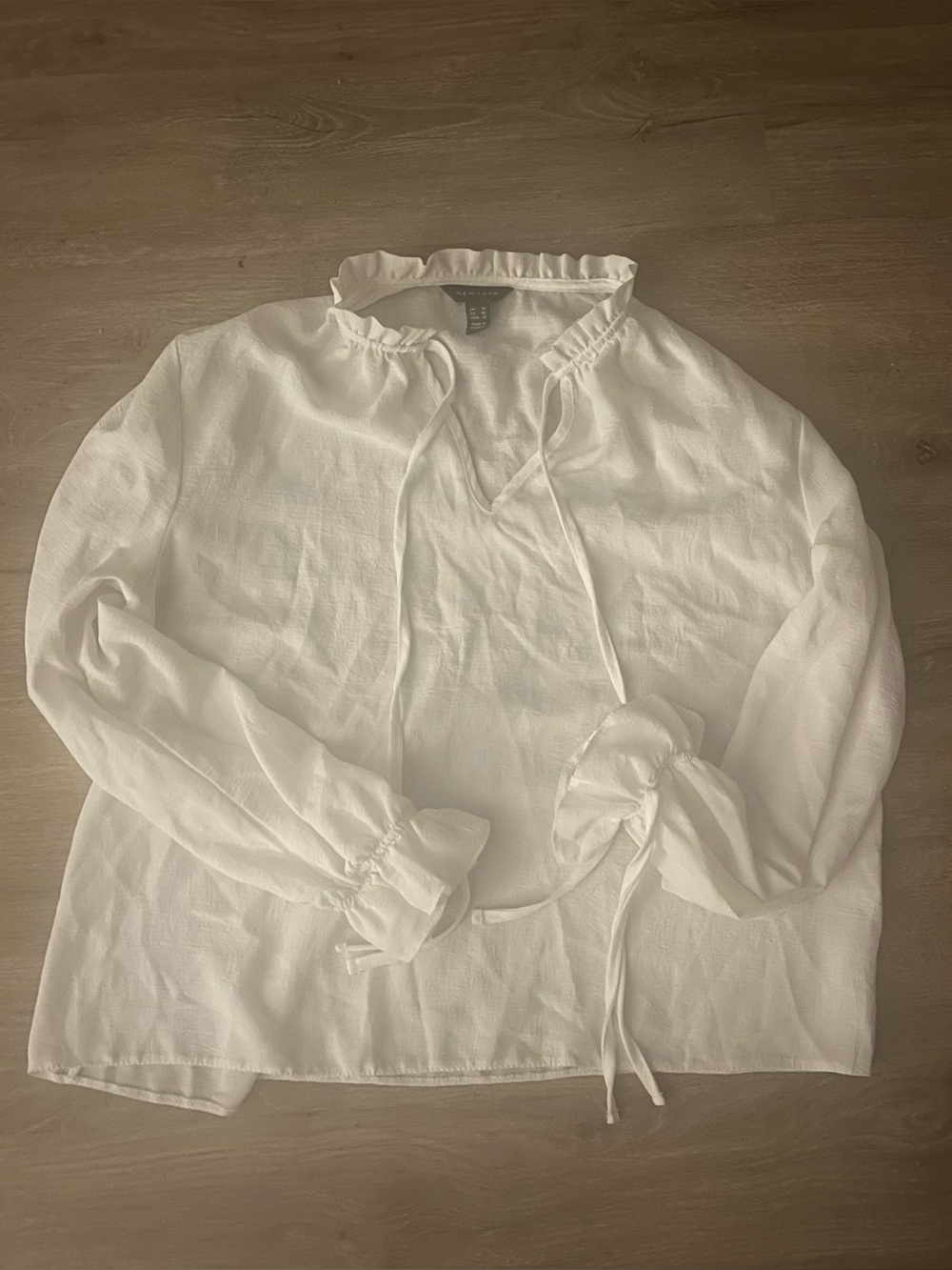 NEW LOOK White Ruffle Tie Neck Peasant Blouse Size 10